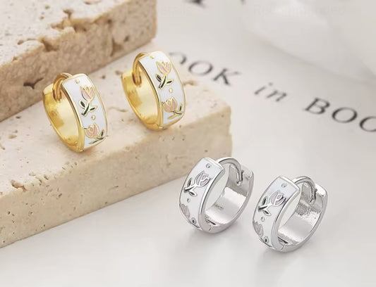 Timeless Tulip Sterling Silver Huggie Hoops