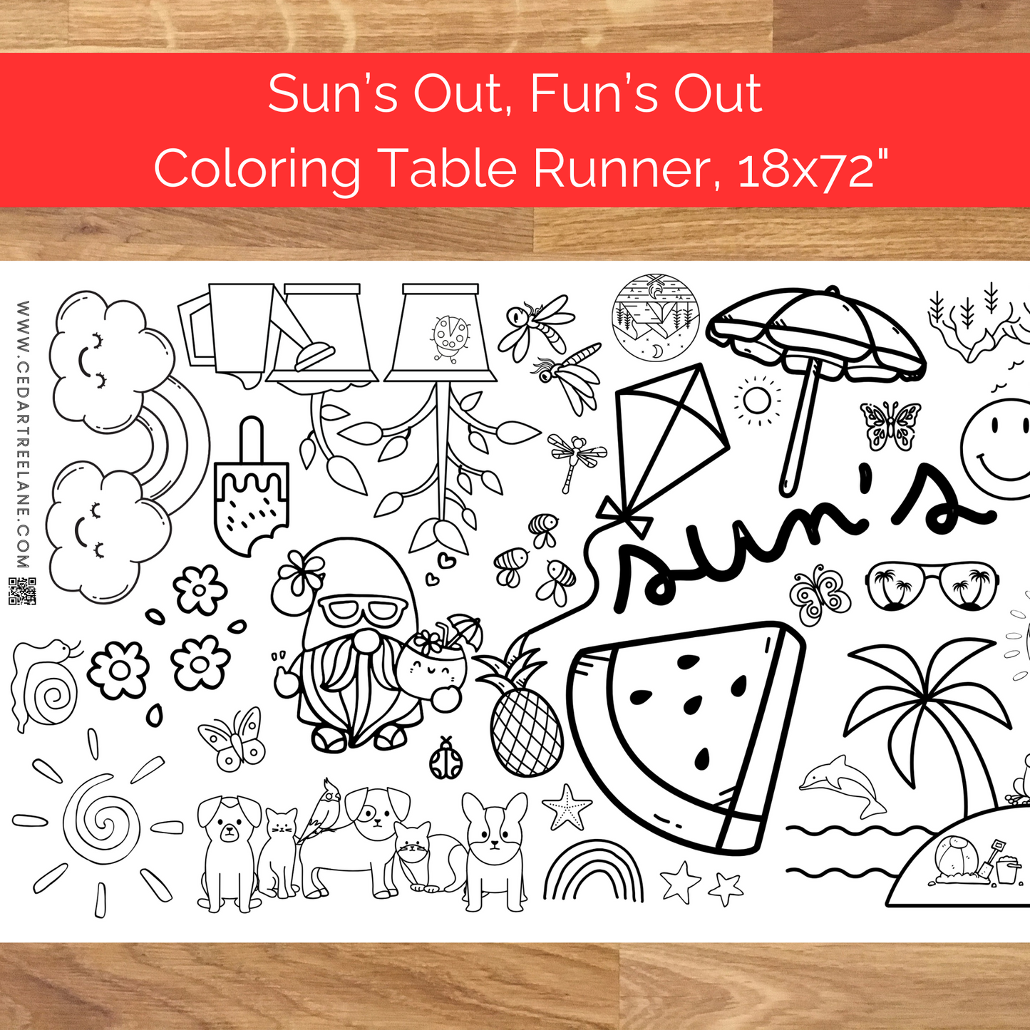 Sun's Out, Fun's Out Summer Coloring Table Runner | Summer Party Banner and Sign