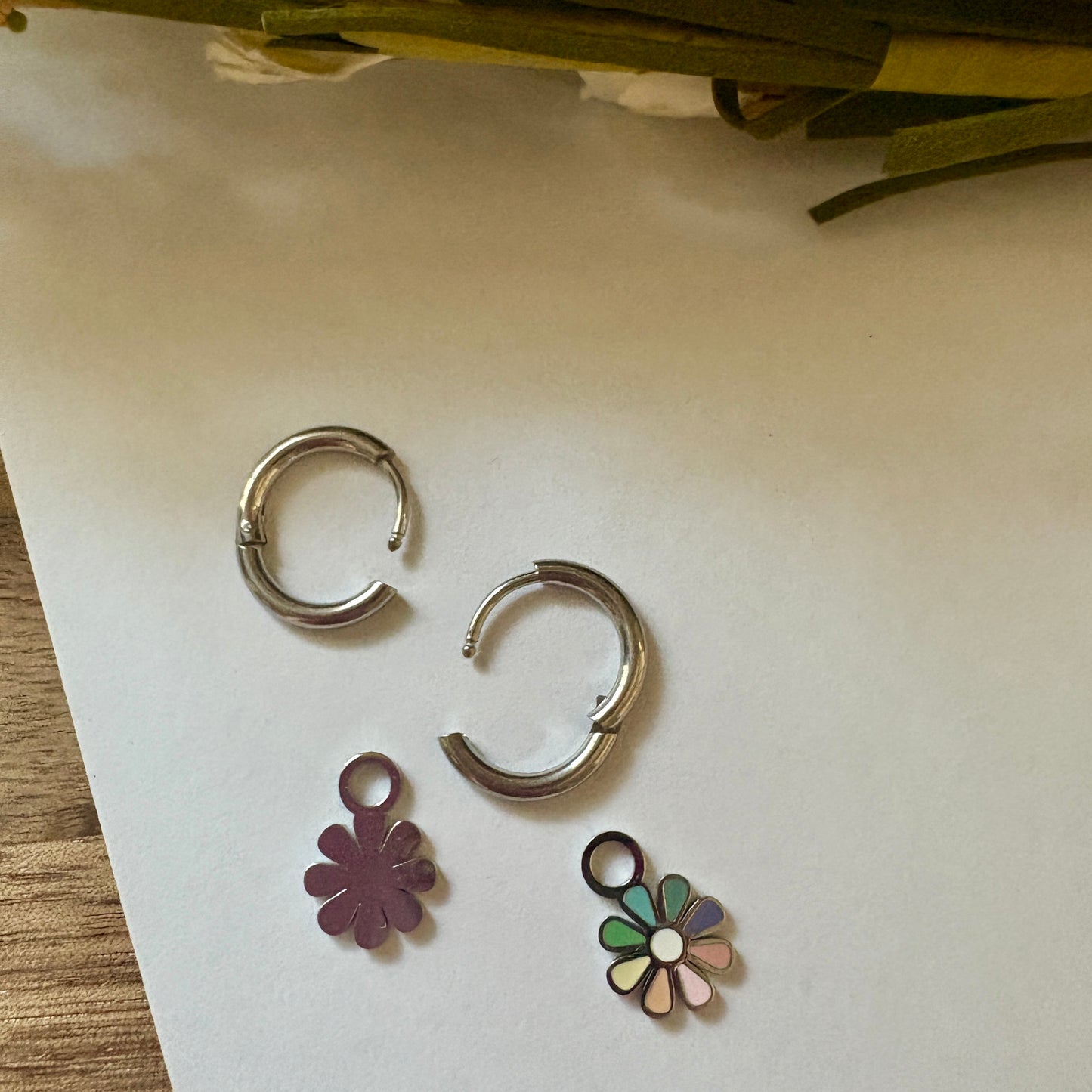 Rainbow Daisy Charm Huggie Hoops