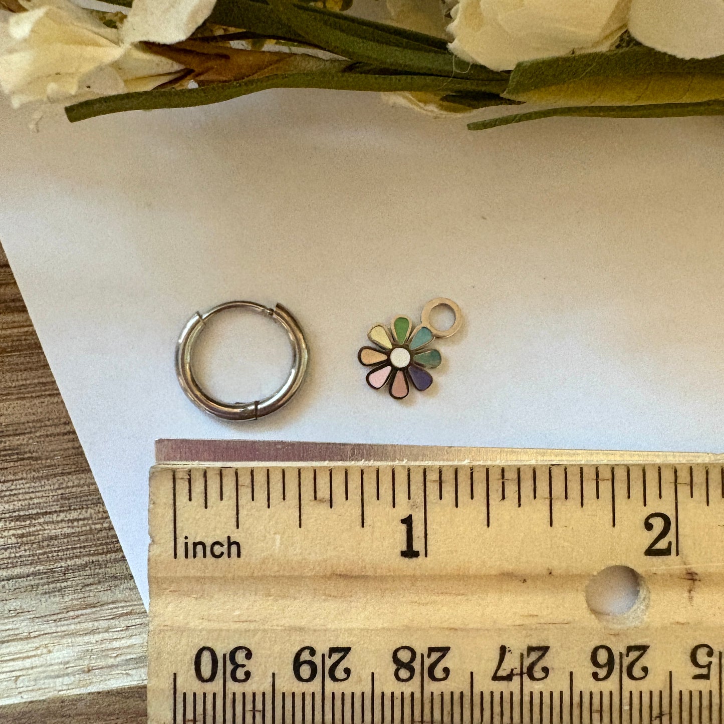 Rainbow Daisy Charm Huggie Hoops
