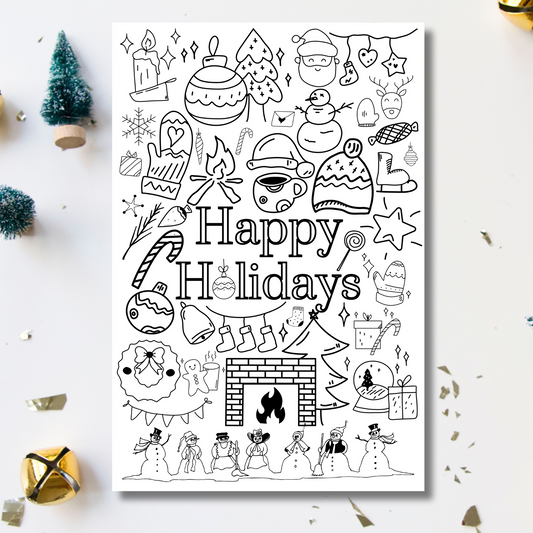 Happy Holidays Coloring Poster | 2 Sizes