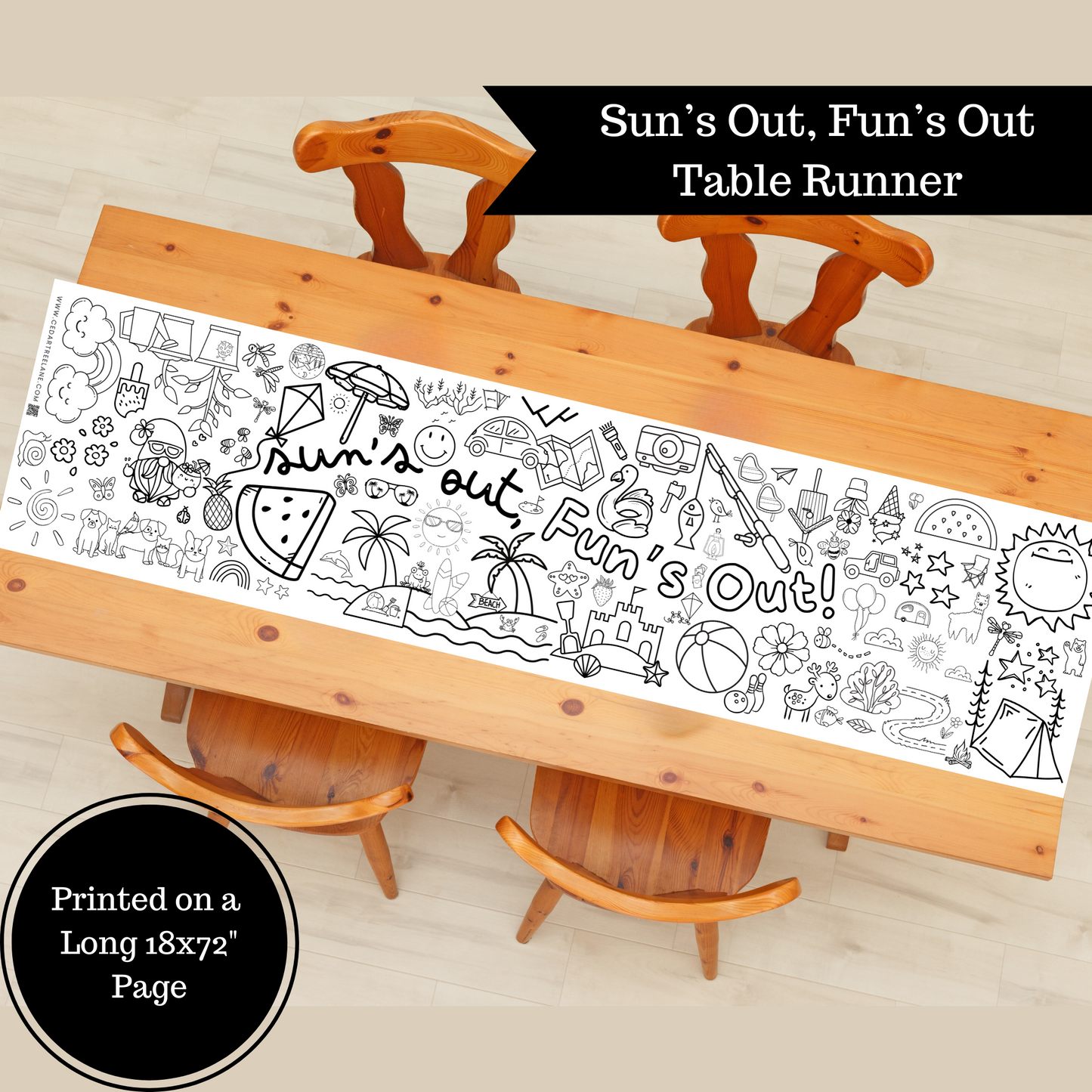 Sun's Out, Fun's Out Summer Coloring Table Runner | Summer Party Banner and Sign