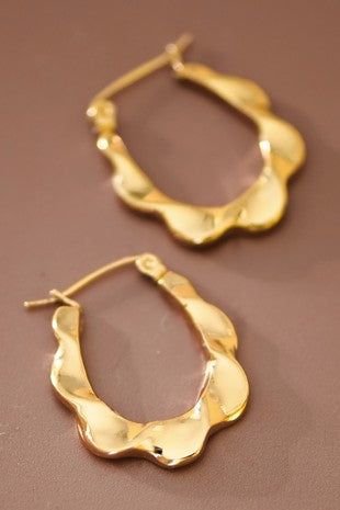 18k Gold Scalloped Stainless Steel Hoops