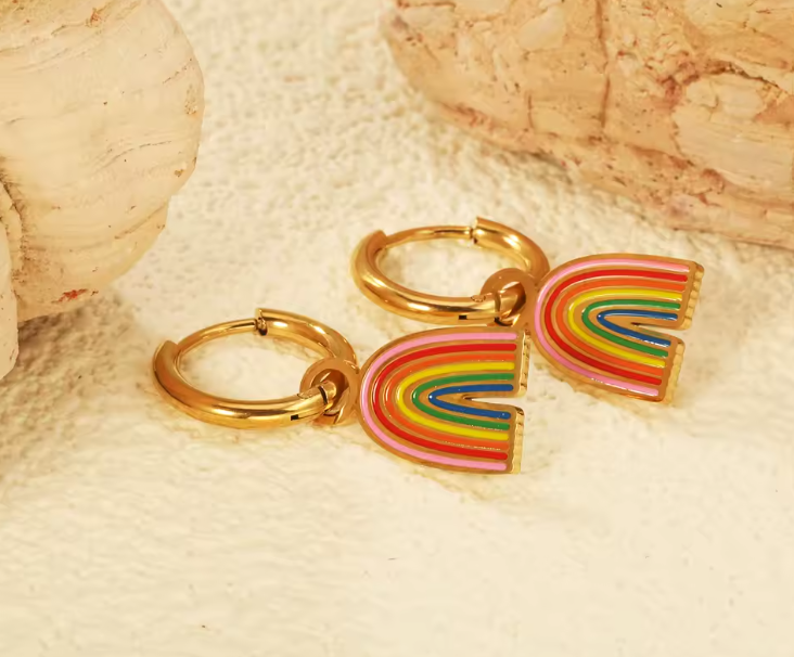 Rainbow Charm Huggies