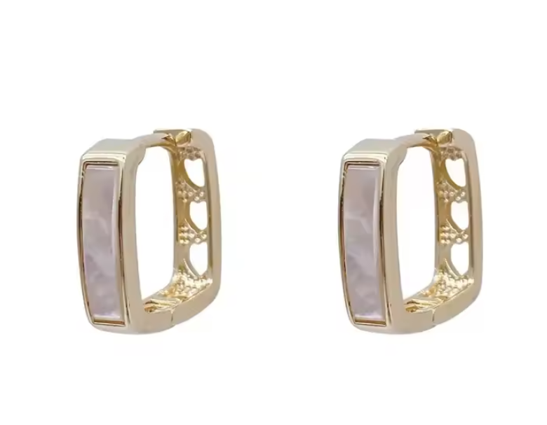 Square Opal Heart Huggies