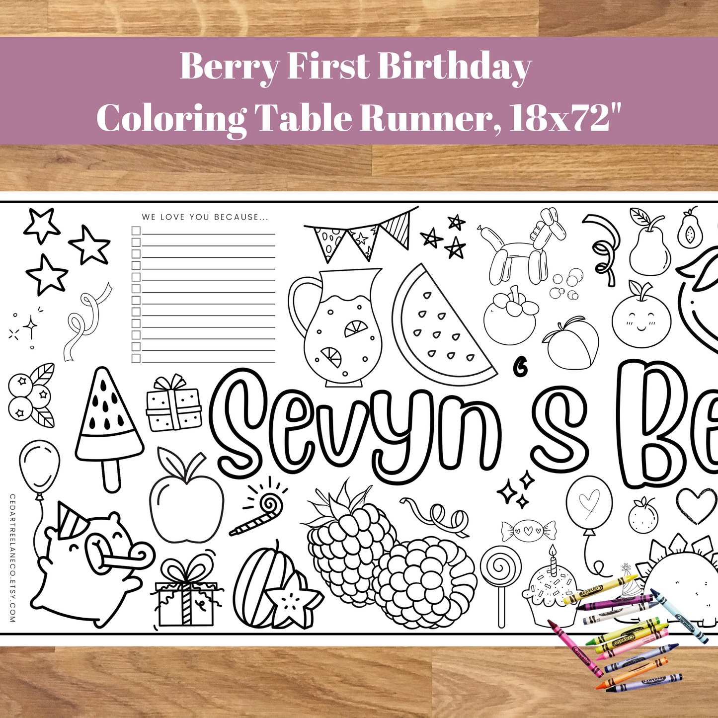 Berry First Birthday | Custom Coloring Banner or Table Runner