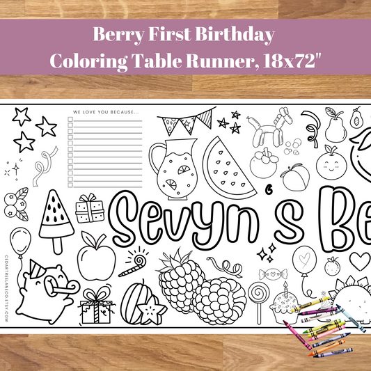 Berry First Birthday | Custom Coloring Banner or Table Runner