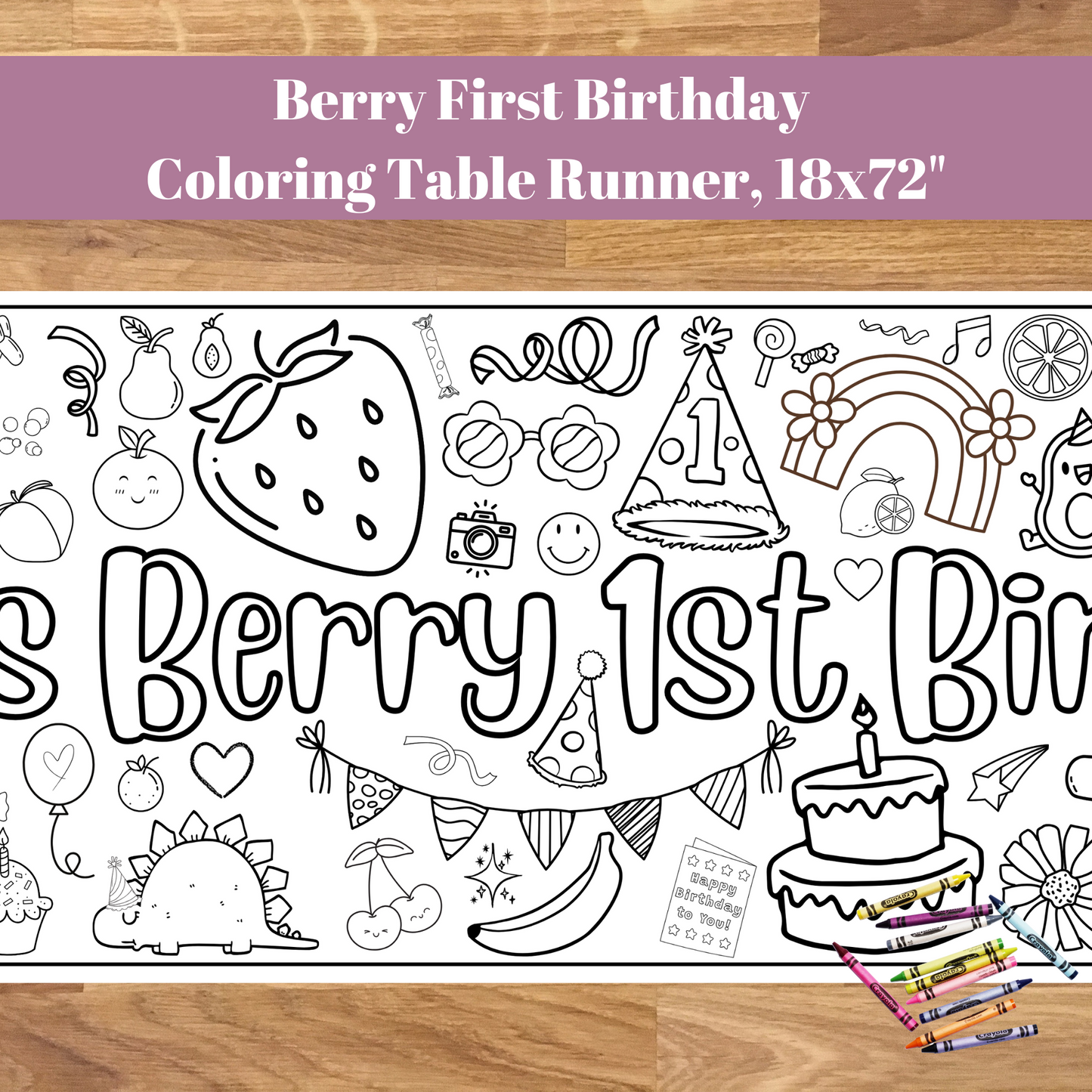 Berry First Birthday | Custom Coloring Banner or Table Runner