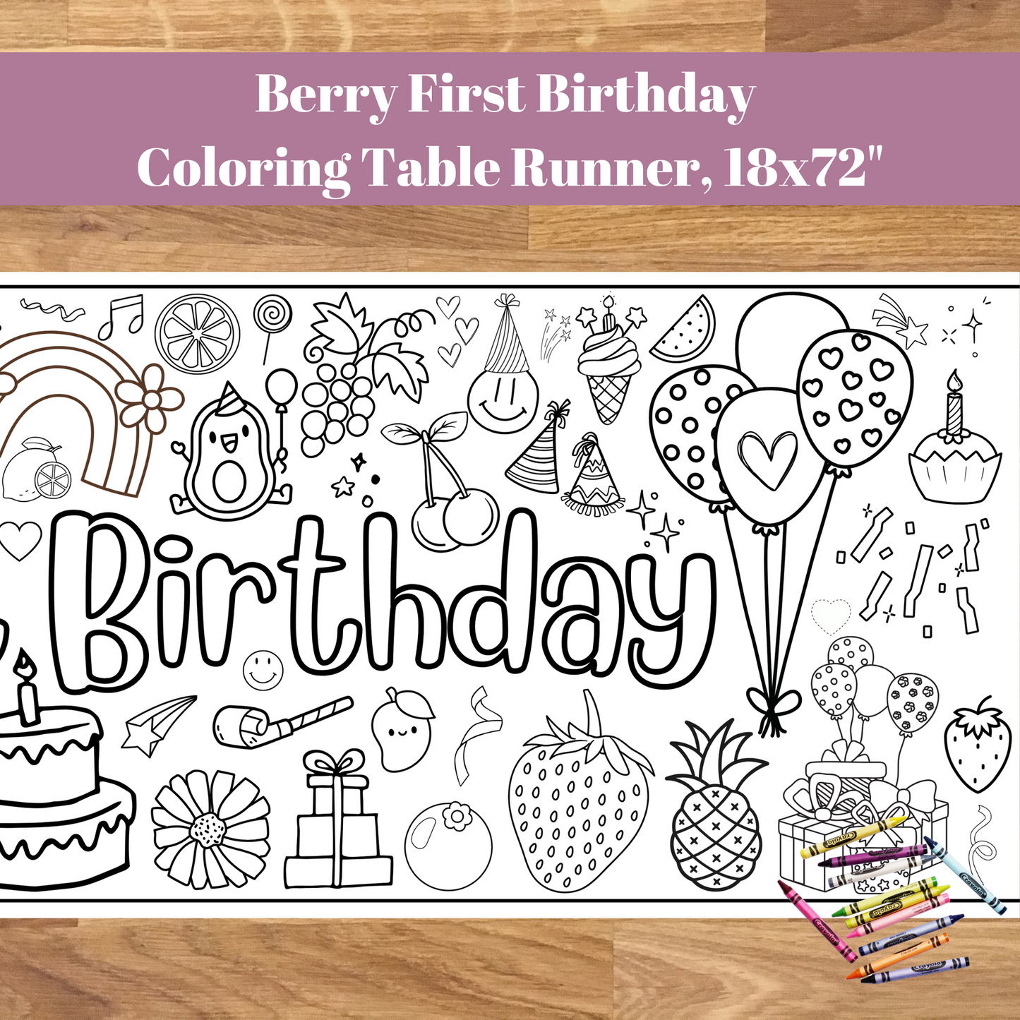 Berry First Birthday | Custom Coloring Banner or Table Runner