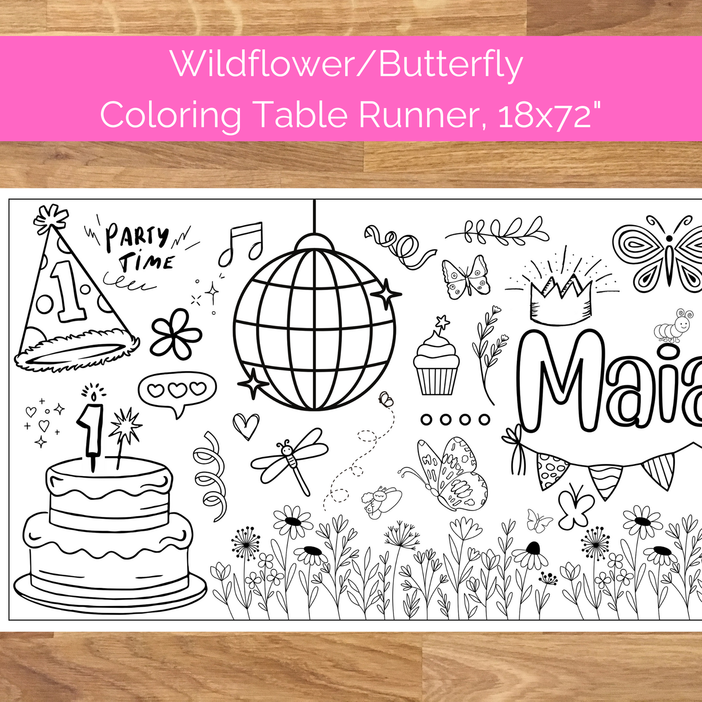 Custom First BIrthday Party Banner | Butterfly and Wildflower Party