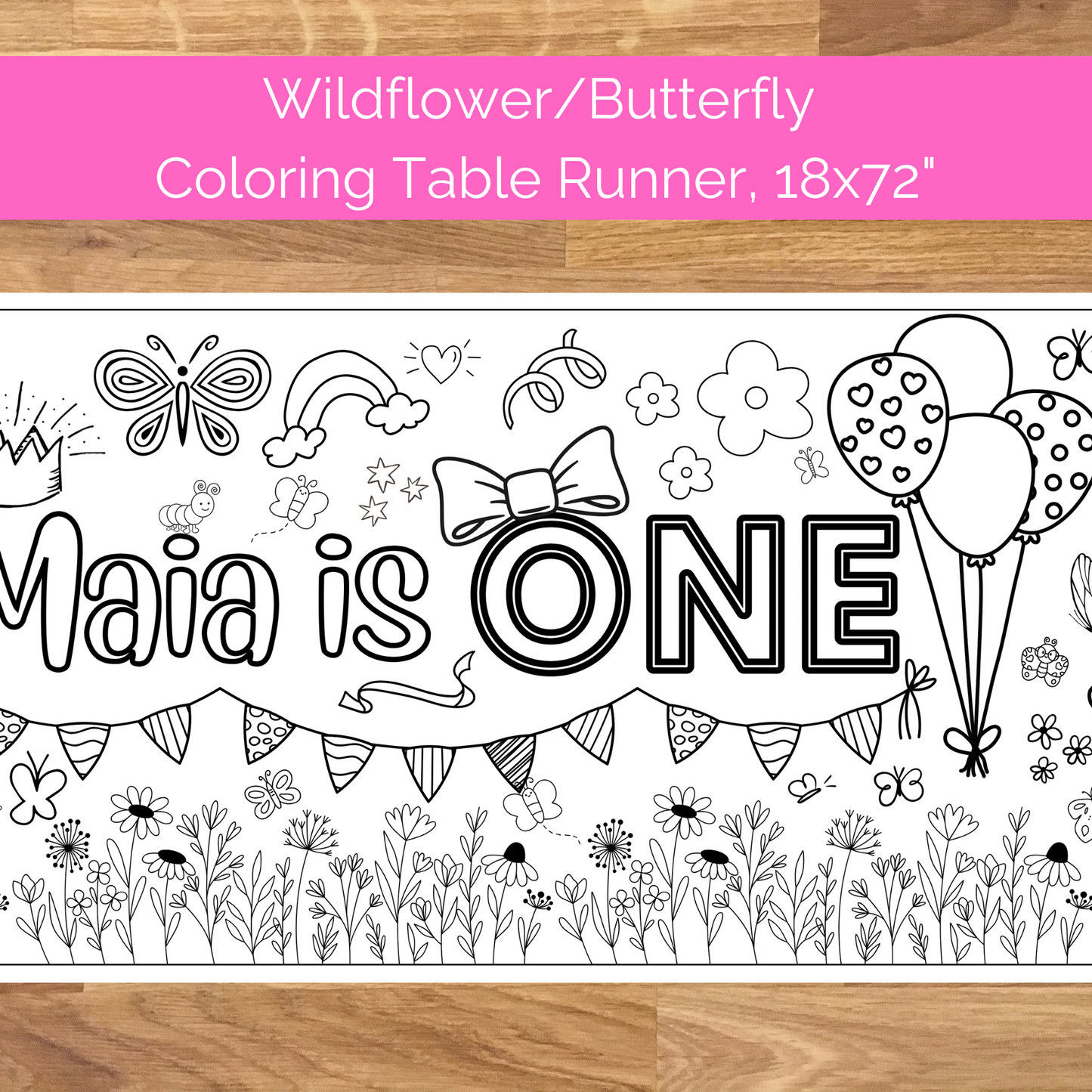 Custom First BIrthday Party Banner | Butterfly and Wildflower Party