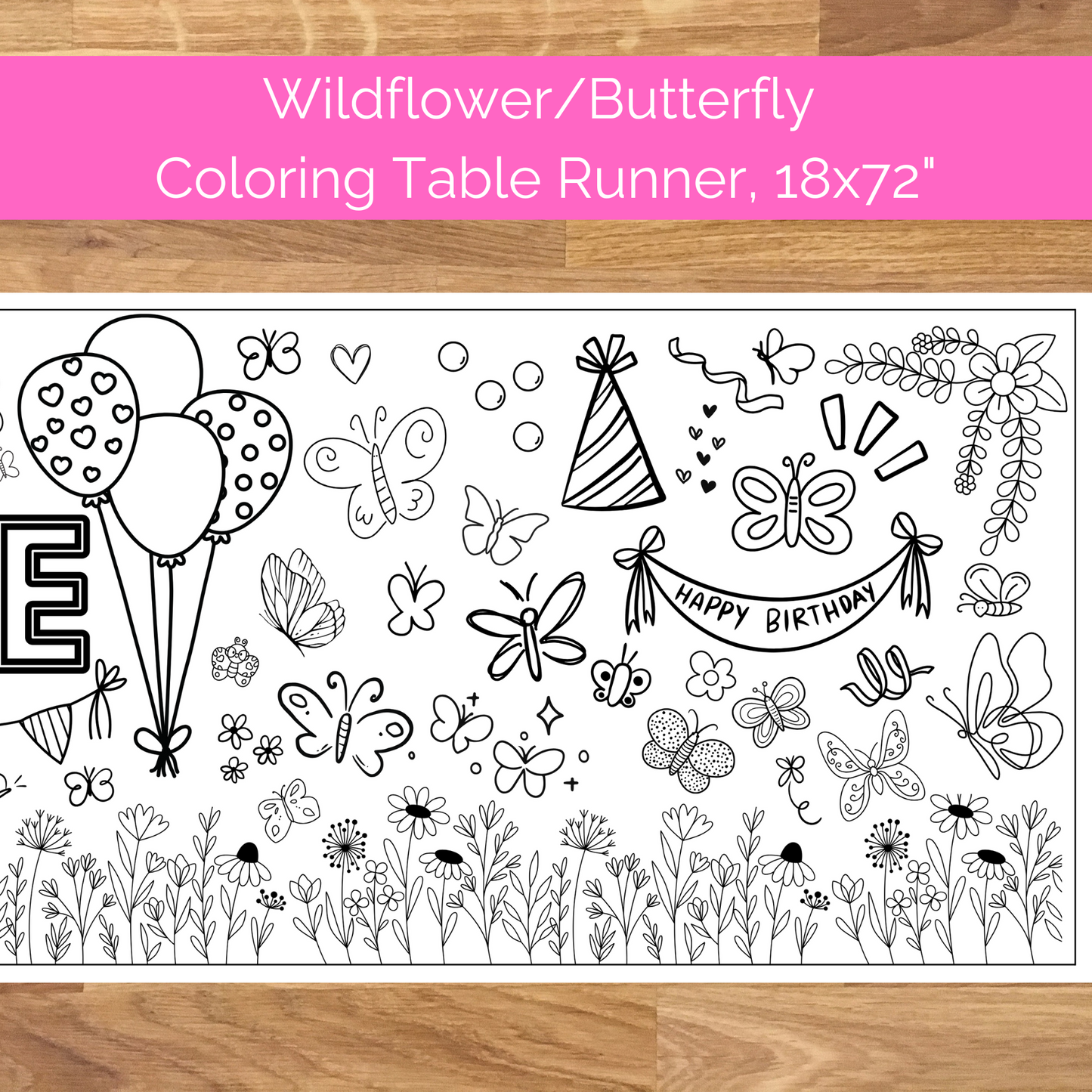 Custom First BIrthday Party Banner | Butterfly and Wildflower Party