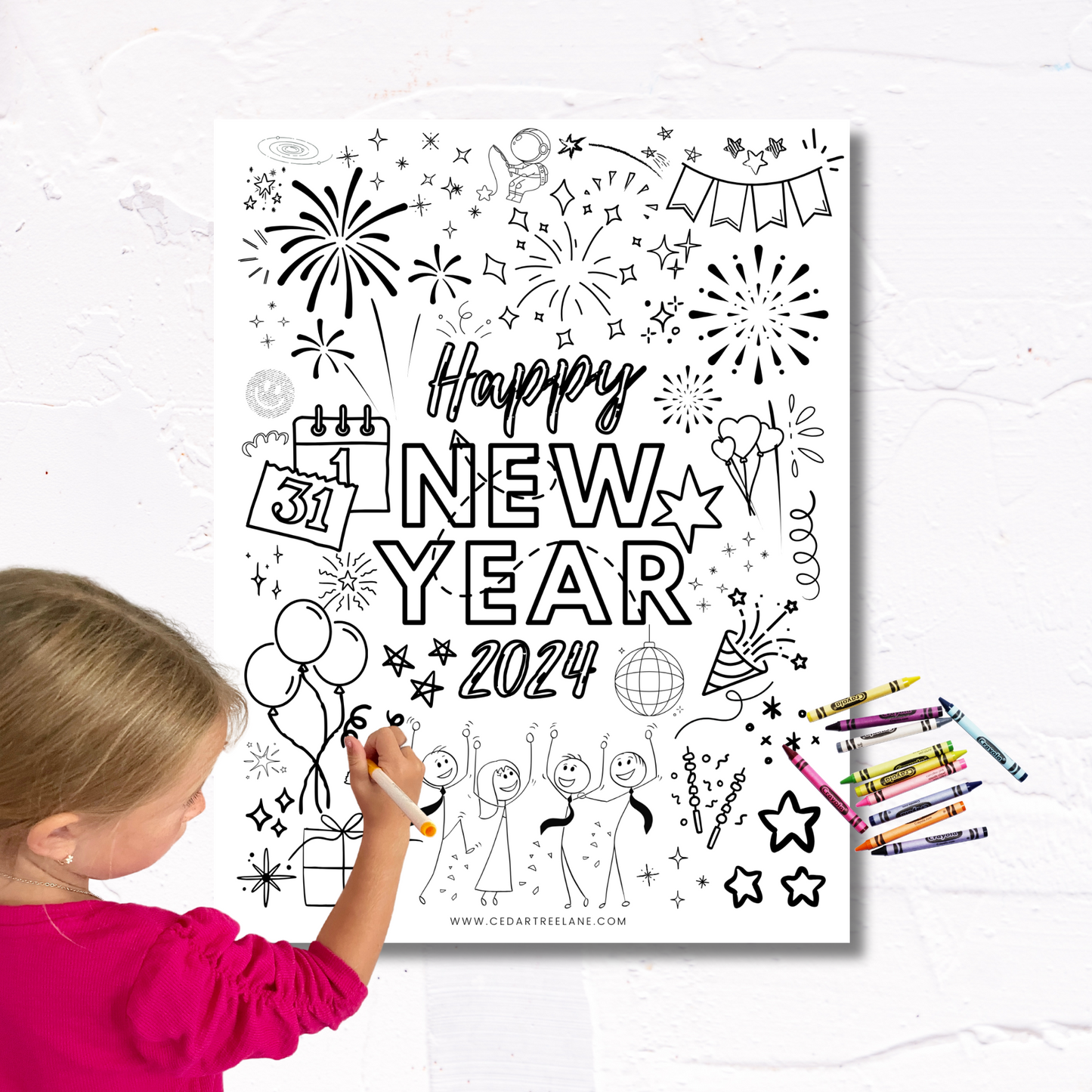 Happy New Year 2024 Coloring Poster