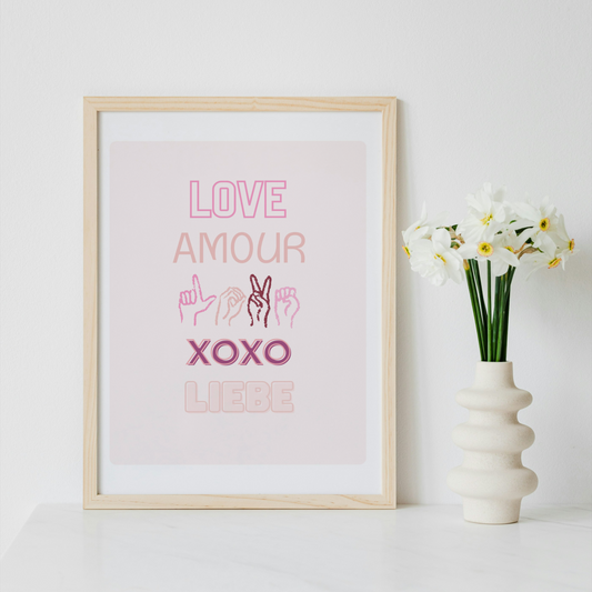 Pink Love Languages Art Print Decor | Valentine Party Decor and Favor