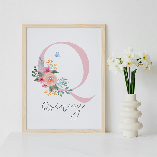 Custom Floral Initial Nursery Art Print