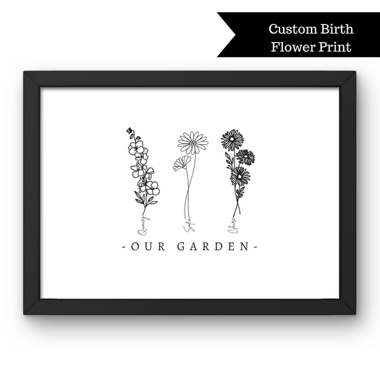 Custom Birth Flower Art, Personalized Birth Flower Gift