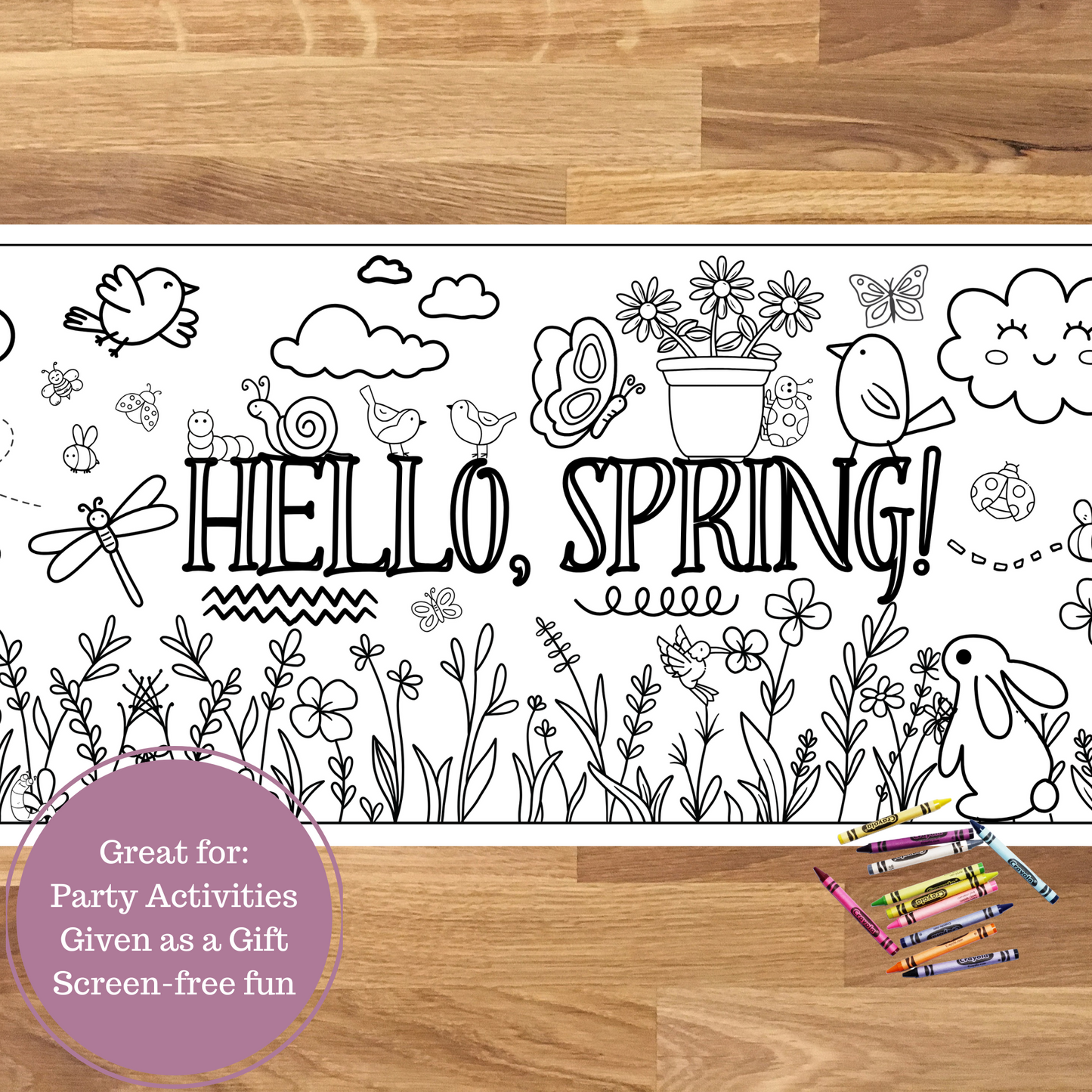 Hello Spring Table Runner | Spring Coloring Page
