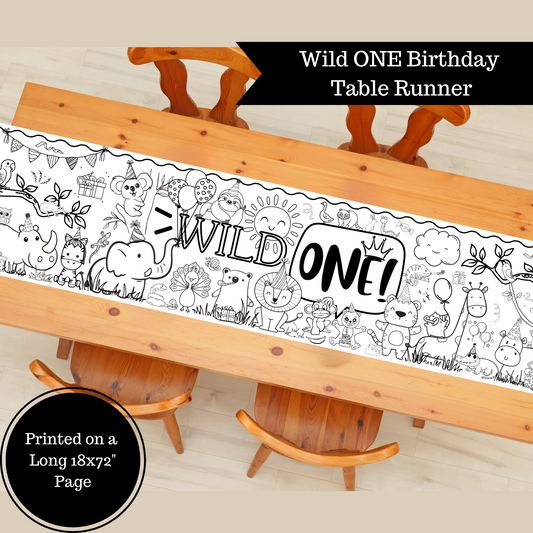 First Birthday Coloring Table Runner | Wild ONE Zoo, Animal, Safari Birthday Decor