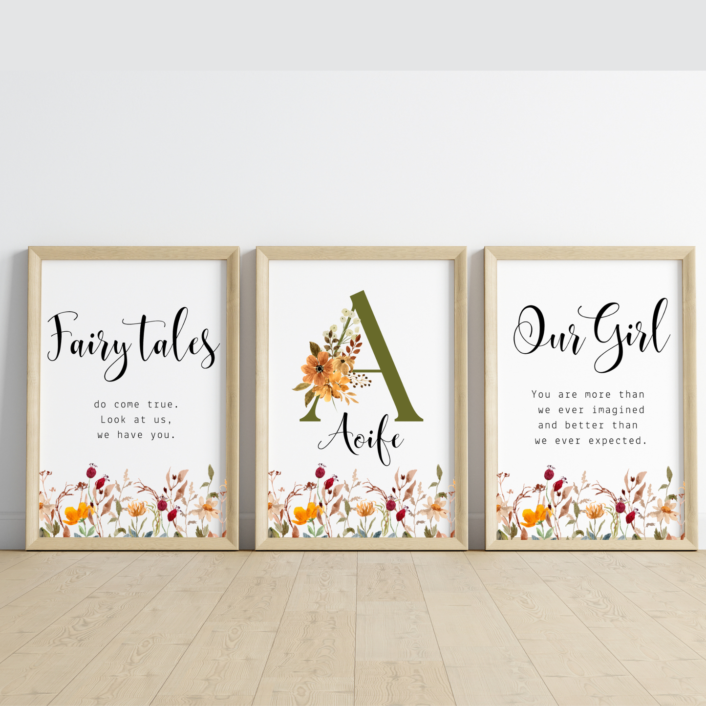 Custom Floral Nursery Art Prints | Set of 3