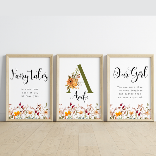 Custom Floral Nursery Art Prints | Set of 3