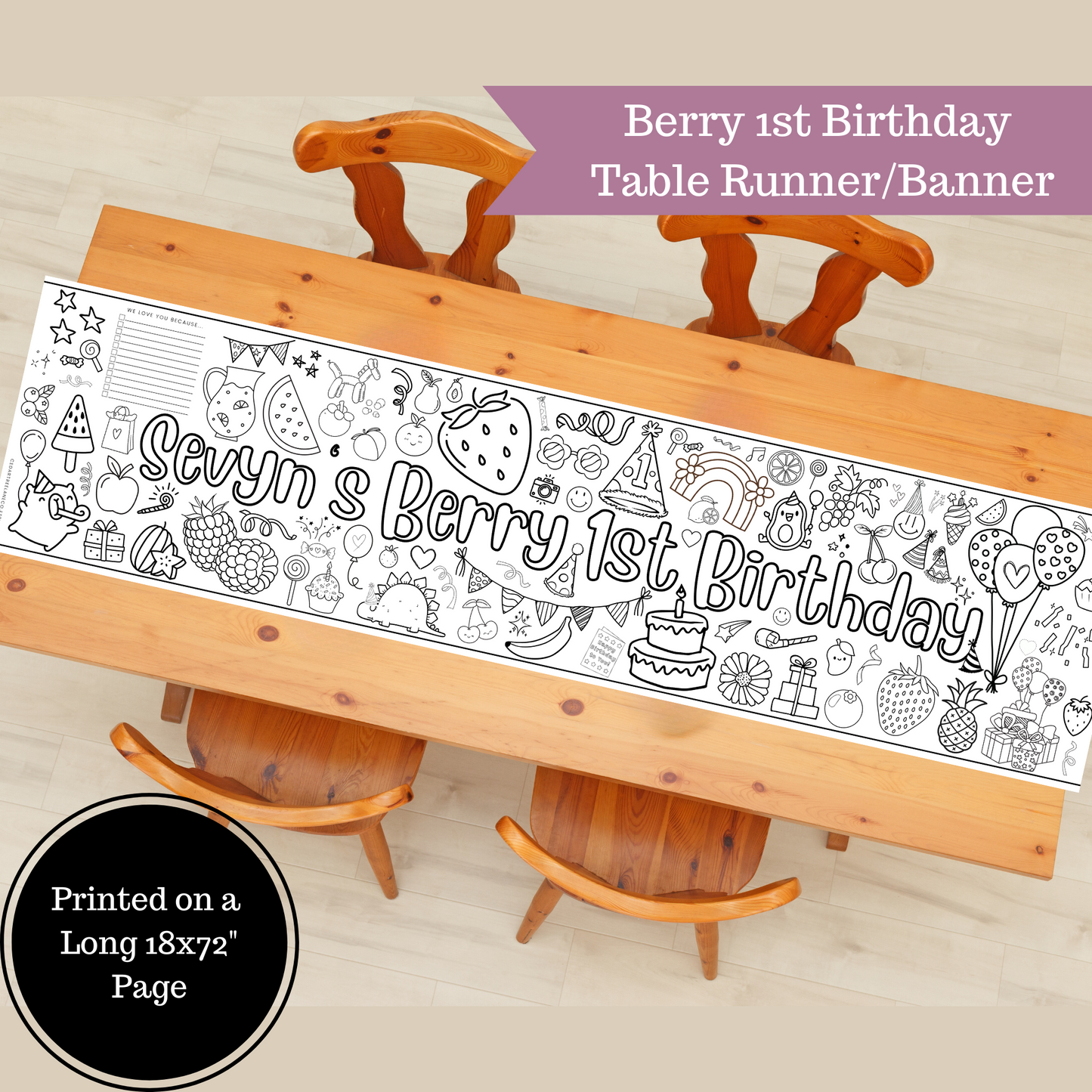 Berry First Birthday | Custom Coloring Banner or Table Runner