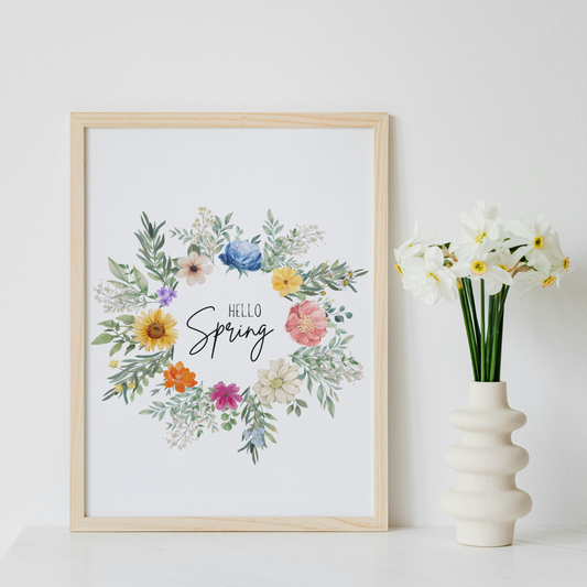 Hello Spring Watercolor Floral Art Print