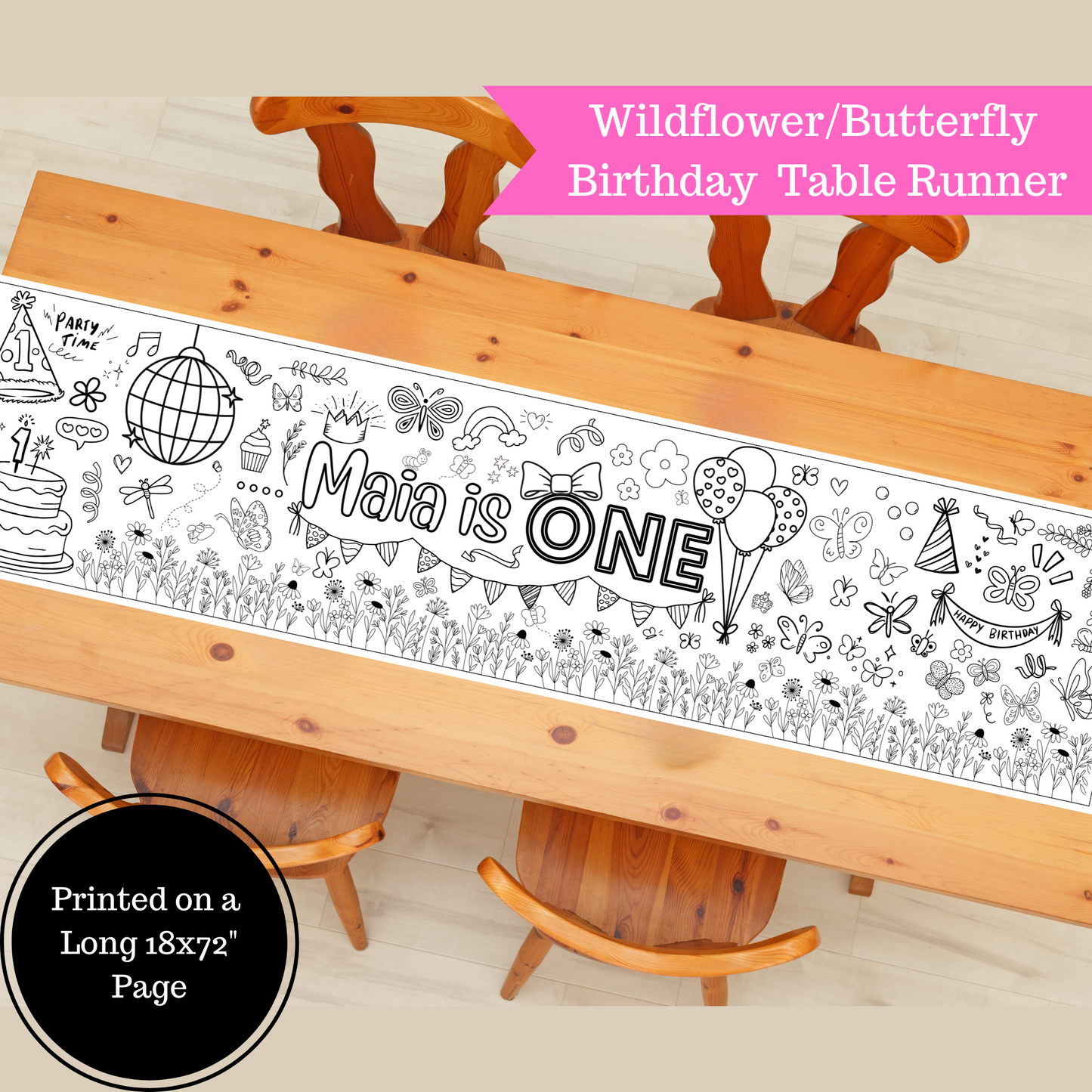 Custom First BIrthday Party Banner | Butterfly and Wildflower Party