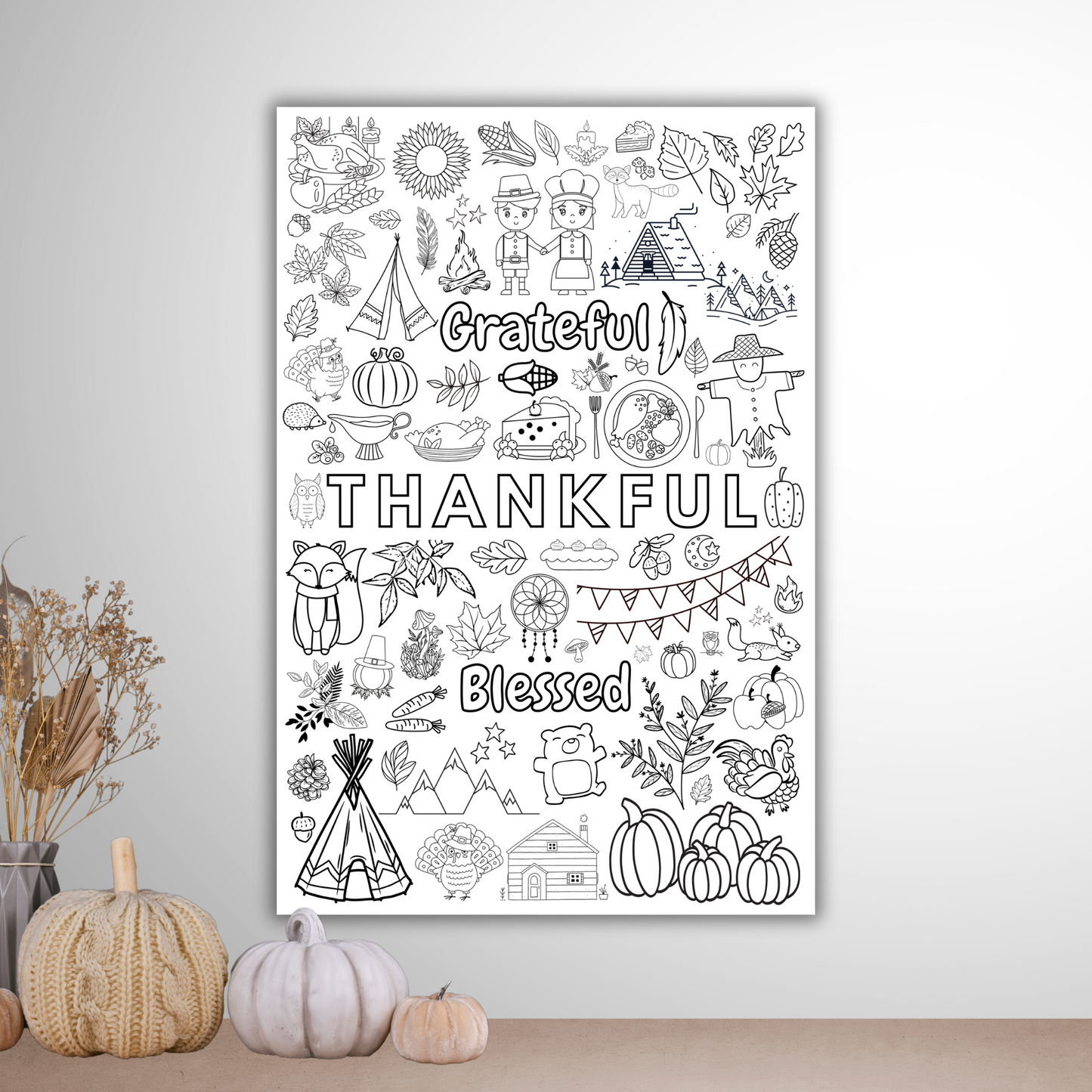 Grateful, Thankful, Blessed | Big Coloring Poster