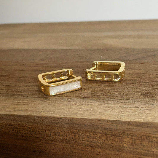 Square Opal Heart Huggies