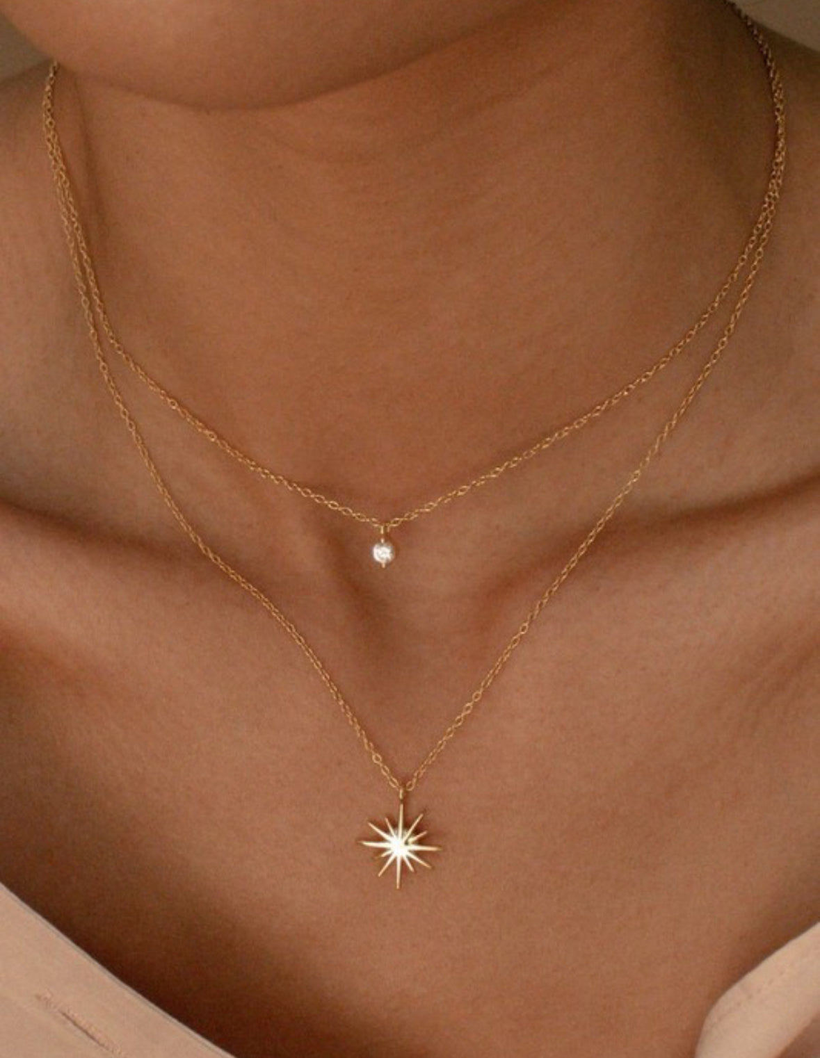 Double Diamond Burst 18k Gold Layered Stainless Steel Necklace