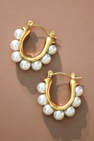 18k Gold Stainless Steel Pearl Hoop Earrings