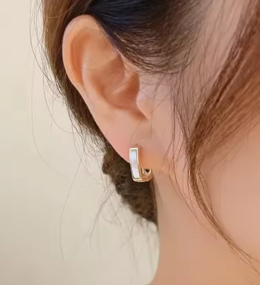 Square Opal Heart Huggies